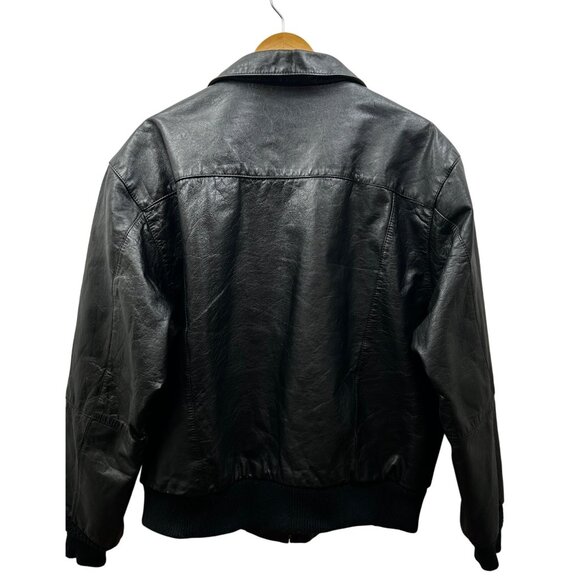 Hill & Archer Leather Bomber Jacket Mens 44R Black Map Lining Made in Korea Vtg - Picture 2 of 12